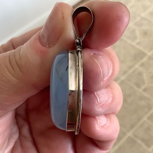 NWOT sterling SILVER 925 BLUE CHALCEDON OVAL LARGE PENDANT - Picture 4 of 9